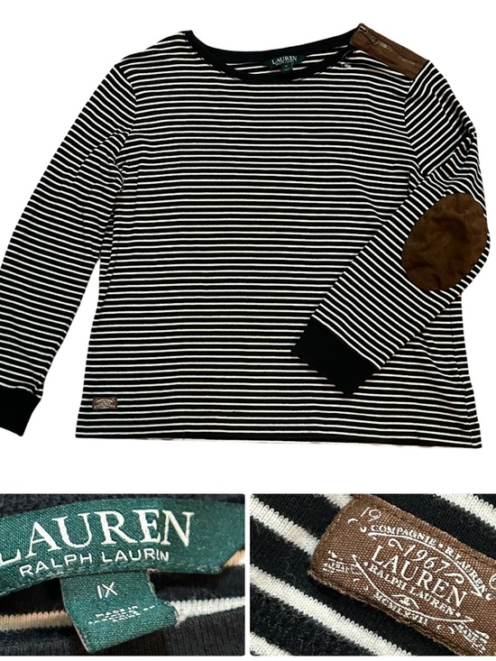 Lauren Ralph Lauren Tops - Lauren Ralph Lauren Striped Crewneck with Brown Elbow Patches